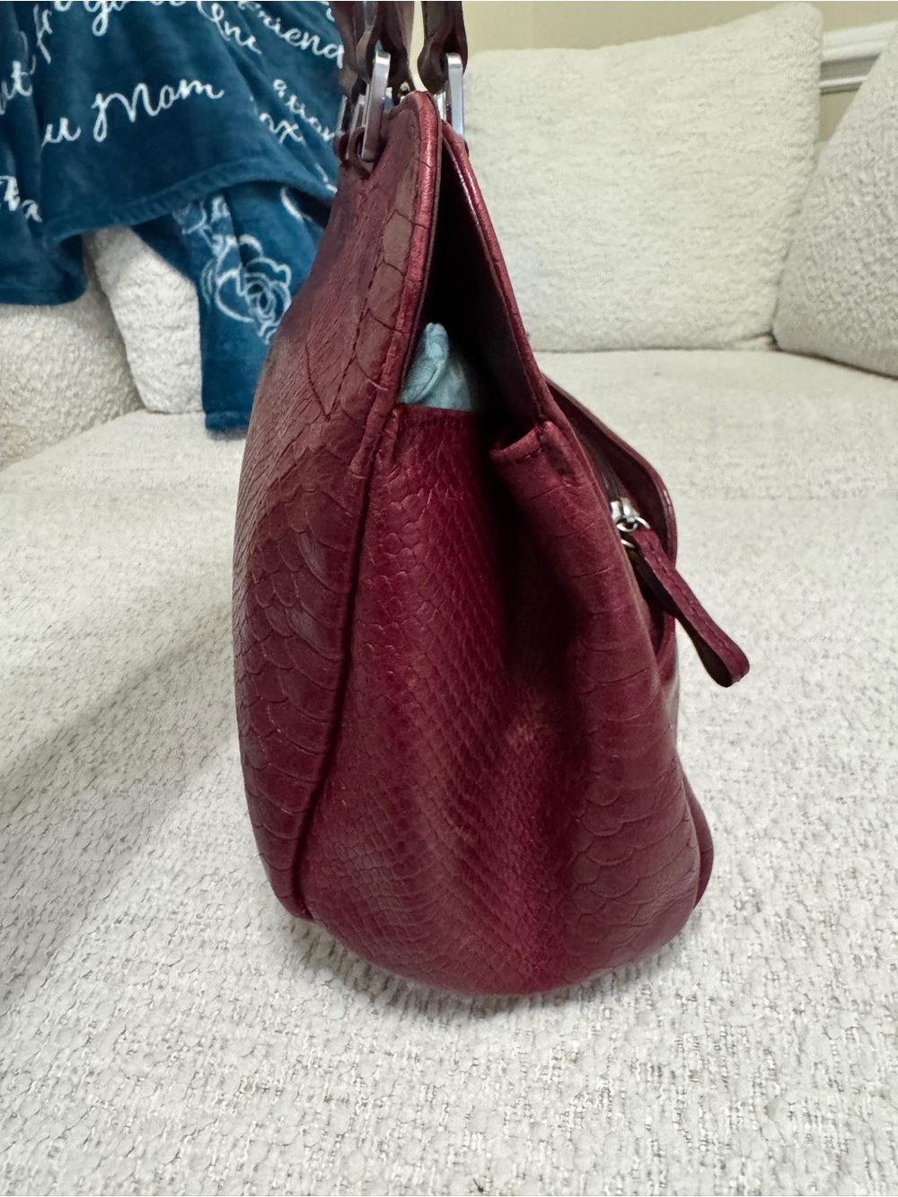 Longchamp Gatsby Satchel Red Python Embossed Twist Lock Structured Purse France - Picture 8 of 16